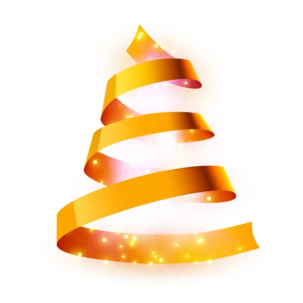 黄金のリボンの背景で作られたクリスマスツリー。お正月やクリスマスのグリーティングカードやパーティー招待状. — ストックベクタ