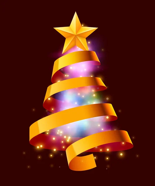Árvore de Natal feita de fundo de fita dourada. Ano Novo e Natal cartão de saudação ou convite do partido . — Vetor de Stock