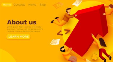 Büyüyen oku olan bir iş ekibi. Ticari başarı vektörü illüstrasyonunu kavra. 3d çizgi film karakteri biçimi.