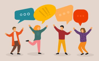 Sosyal Ağ Şablonu. Grup Genç Karakterler Sohbet ve konuşma. Sanal İletişim Kavramı.