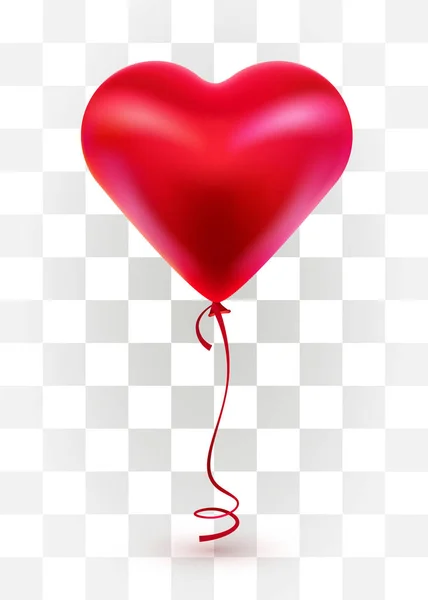 Czerwone Walentynki balon w postaci serca na przezroczystym tle. — Wektor stockowy