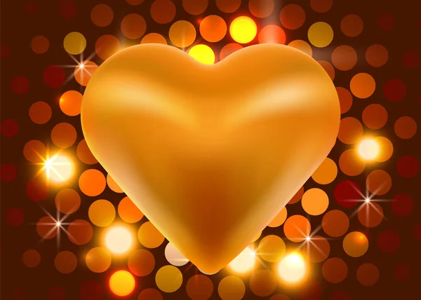 Golden Valentine Heart On shiny Background. Love concept.