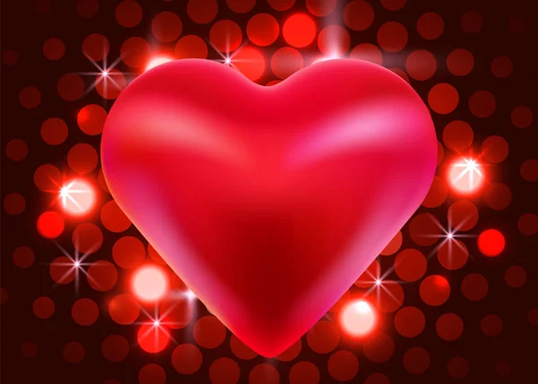 Corazón rojo de San Valentín sobre fondo brillante. Concepto de amor . — Vector de stock