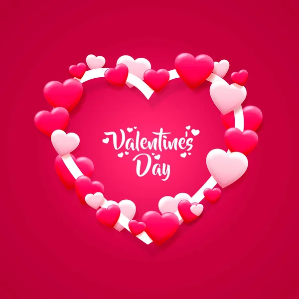 Feliz día de San Valentín felicitación postal. Un corazón rosado hecho de corazones pequeños . — Vector de stock