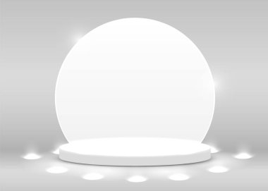 Sahne Podyumu Ödül Töreni Sahnesi spot ışıklarıyla aydınlatıldı. Ödül töreni konsepti. Sahne arkaplanı.