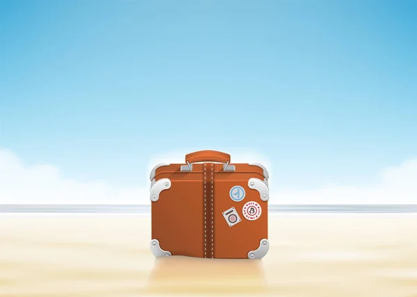 Bagaż z podróży naklejki na słonecznej plaży. — Wektor stockowy