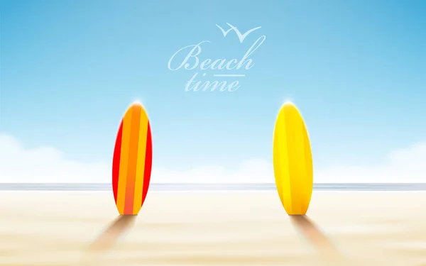 Vektör tatil tasarımı. Gerçekçi kumsal güneşli deniz manzarası. — Stok Vektör