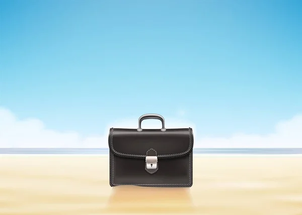 Affärs resväska på solig strand bakgrund. Vektor — Stock vektor