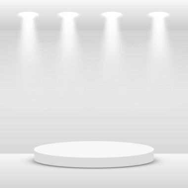 Sahne Podyumu Ödül Töreni Sahnesi spot ışıklarıyla aydınlatıldı. Ödül töreni konsepti. Sahne arkaplanı.