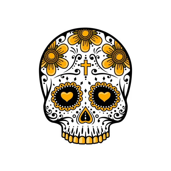 Dia do Crânio Morto. tatuagem de flor de açúcar . —  Vetores de Stock