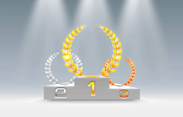 Podium scène avec éclairage, Scène de podium scène avec pour la cérémonie de remise des prix sur fond gris . — Image vectorielle