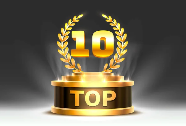 Top 10 des meilleurs podium award sign, objet doré . — Image vectorielle