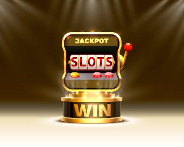 Sahne arkasında Golden Slot 777 pankart kumarhanesi.