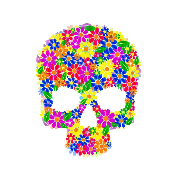 Painting skull flowers isolated on black, color symbol. — Stock Vector