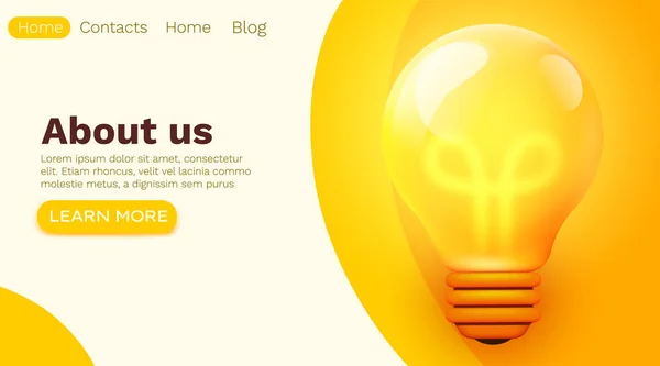 Ideia de brainstorming de negócios ou conceito de inicialização com grande lâmpada de lâmpada amarela. Solução de inovação criativa. modelo para página de destino web, banner, apresentação, mídias sociais . — Vetor de Stock
