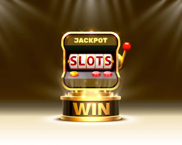 Golden Slots 777 banner casino en el fondo de la escena . — Vector de stock