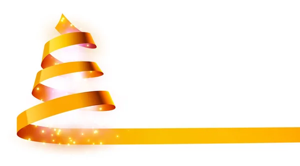 Altın kurdeleden yapılmış Noel ağacı. Yeni yıl ve Noel tebrik kartı veya parti daveti. — Stok Vektör