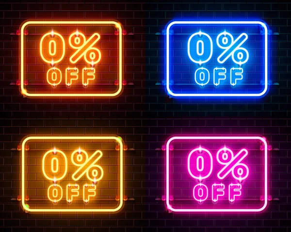 Neon 0 off text banner color set. Nachtzeichen. — Stockvektor