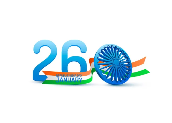 Grattis på Indiska republikens dag. 3d Ashoka Wheel omfattas av nationella tricolor band för 26 Januari. — Stock vektor