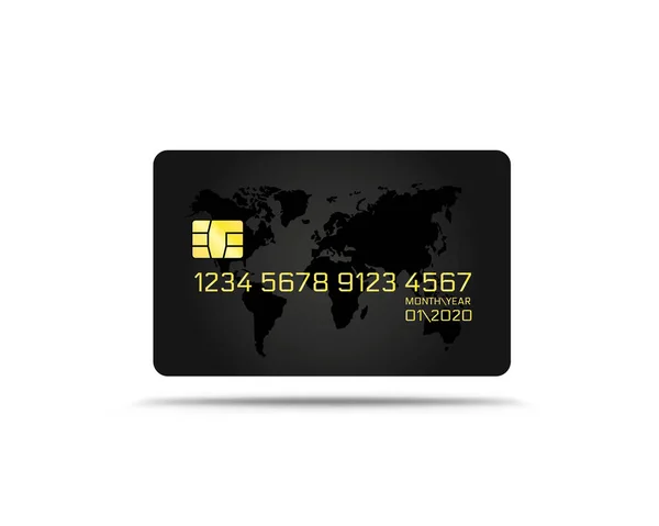 Czarna elektroniczna ikona karty kredytowej, technologia finansowa, białe tło. — Wektor stockowy