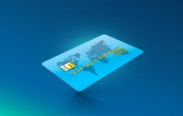 Elektronische credit card icoon, financiële technologie, blauwe achtergrond. — Stockvector