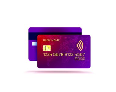 Elektronik kredi kartı simgesi, finans teknolojisi, beyaz arkaplan.