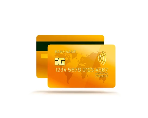 Golden Electronic credit card icon, finance technology, white background. — Stock Vector