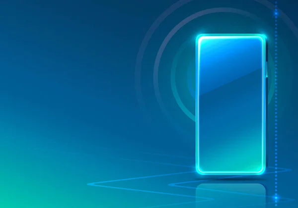 Téléphone écran néon icône app moderne. fond bleu . — Image vectorielle