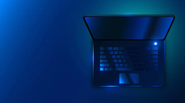 Koyu mavi arka planda modern fütürist dizüstü bilgisayar. Teknoloji konsepti. — Stok Vektör