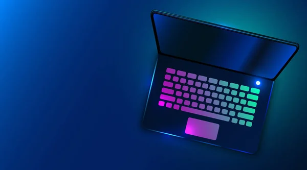 Laptop futurista moderno no fundo azul escuro. Conceito de tecnologia . — Vetor de Stock