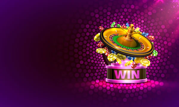 Casino banner roulette big win coins background. — Stock Vector