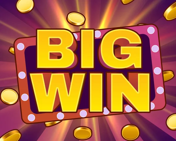 Big win sign with gold realistic 3d coins background. Jackpot concept. — Stock Vector