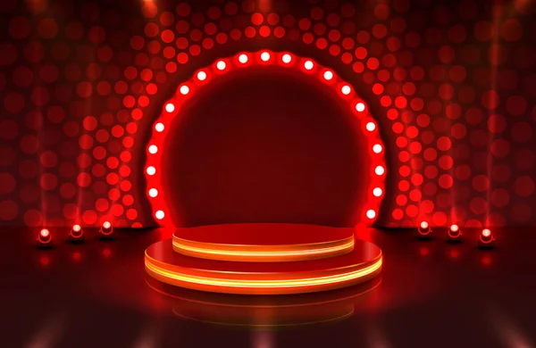 Montrer la lumière, Scène de podium scène avec pour cérémonie de remise des prix sur fond rouge . — Image vectorielle
