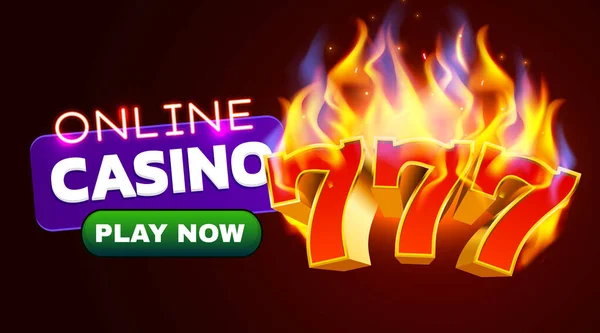 Burning slot machine wins wins the jackpot. Fire casino concept. Hot 777 — Stock Vector