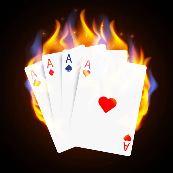 Brandende Casino Poker Cards. Online casino en vlammend gokken concept. — Stockvector