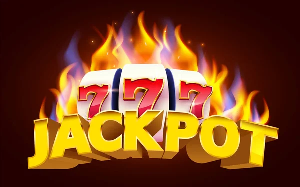 Brandende gokautomaat wint de jackpot. Brandweercasino concept. Heet 777. — Stockvector