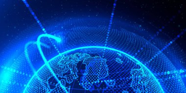 Transfer elementi küresel, gezegen noktası, siyah arkaplan.