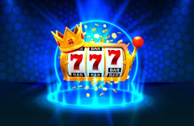 Kral yuvaları mavi arka plan üzerinde 777 afiş casino.
