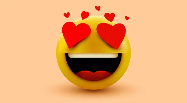 Leende i kärlek smiley-ikonen, älskar hjärtan i ögonen. Vektor emoticon emoji platt hjärta i symbolen för ögon. — Stock vektor