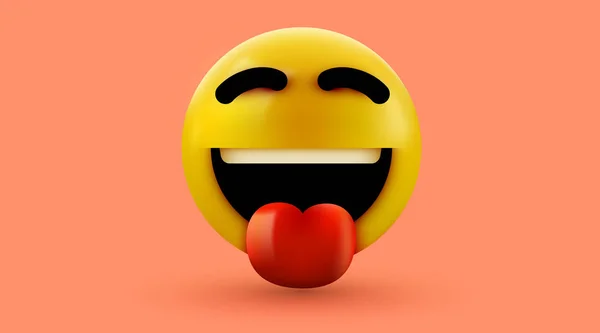 Emoji 3d volto sorridente con lingua bloccato-out . — Vettoriale Stock