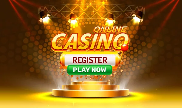 Online Casino coin, cash machine play now register. — Stock Vector
