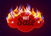 Realistic fire label. Hot deal and sale offer text banners with shiny flame effect, isolated design objects. Burning label.