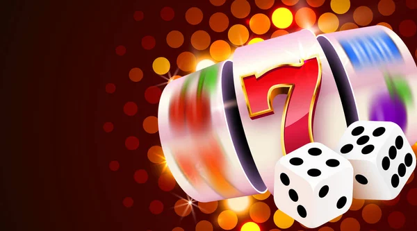 Ranura de la máquina y dados gana el premio mayor. 777 Gran ganar concepto de casino . — Archivo Imágenes Vectoriales