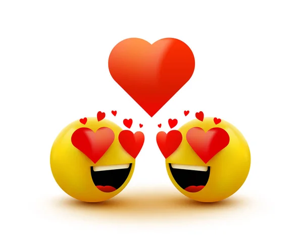 Love emoticon icon, love hearts in eyes. Vector emoticon emoji flat heart in the eyes symbol. — Wektor stockowy