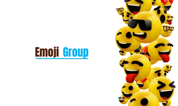 Groupe Emoji jaune clin d'oeil visage. Amusant dessin animé émoticône icône. Illustration 3D pour chat ou message . — Image vectorielle