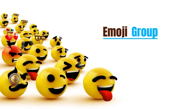 Emoji grupo amarelo piscando rosto. Ícone de emoticon engraçado desenhos animados. Ilustração 3D para chat ou mensagem . — Vetor de Stock