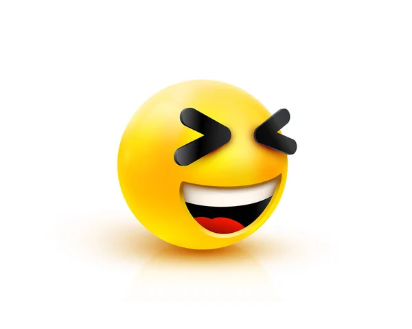 Sinal de bola sorridente 3D Emoticon Icon Design para Rede Social. Emoticon enrugador. Emoji, conceito . — Vetor de Stock