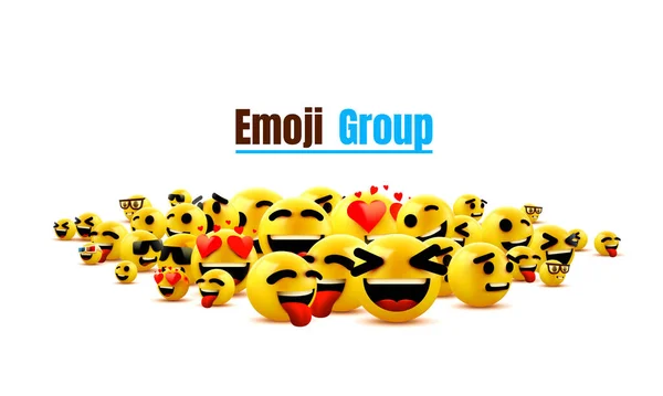 Emoji grupo amarelo piscando rosto. Ícone de emoticon engraçado desenhos animados. Ilustração 3D para chat ou mensagem . — Vetor de Stock
