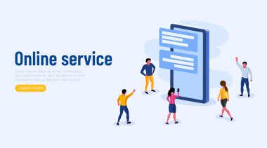 Bir grup insan akıllı telefonun etrafında dikiliyor. Çevrimiçi iletişim ve sosyal medya kavramı.