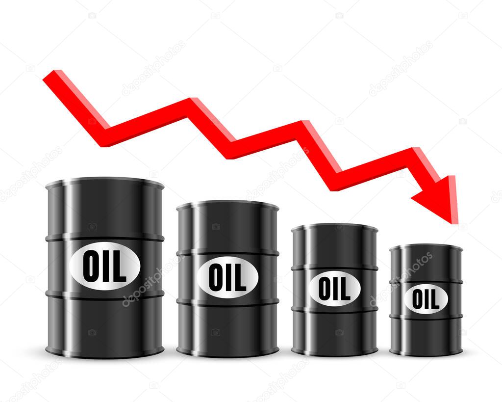 oil price fell in the global market. white background.